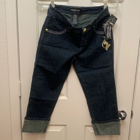 Baby Phat Girlz 10 Rolled Leg Gold Embroider And Hardware 5 Pockets Rami Cotton - Picture 1 of 12